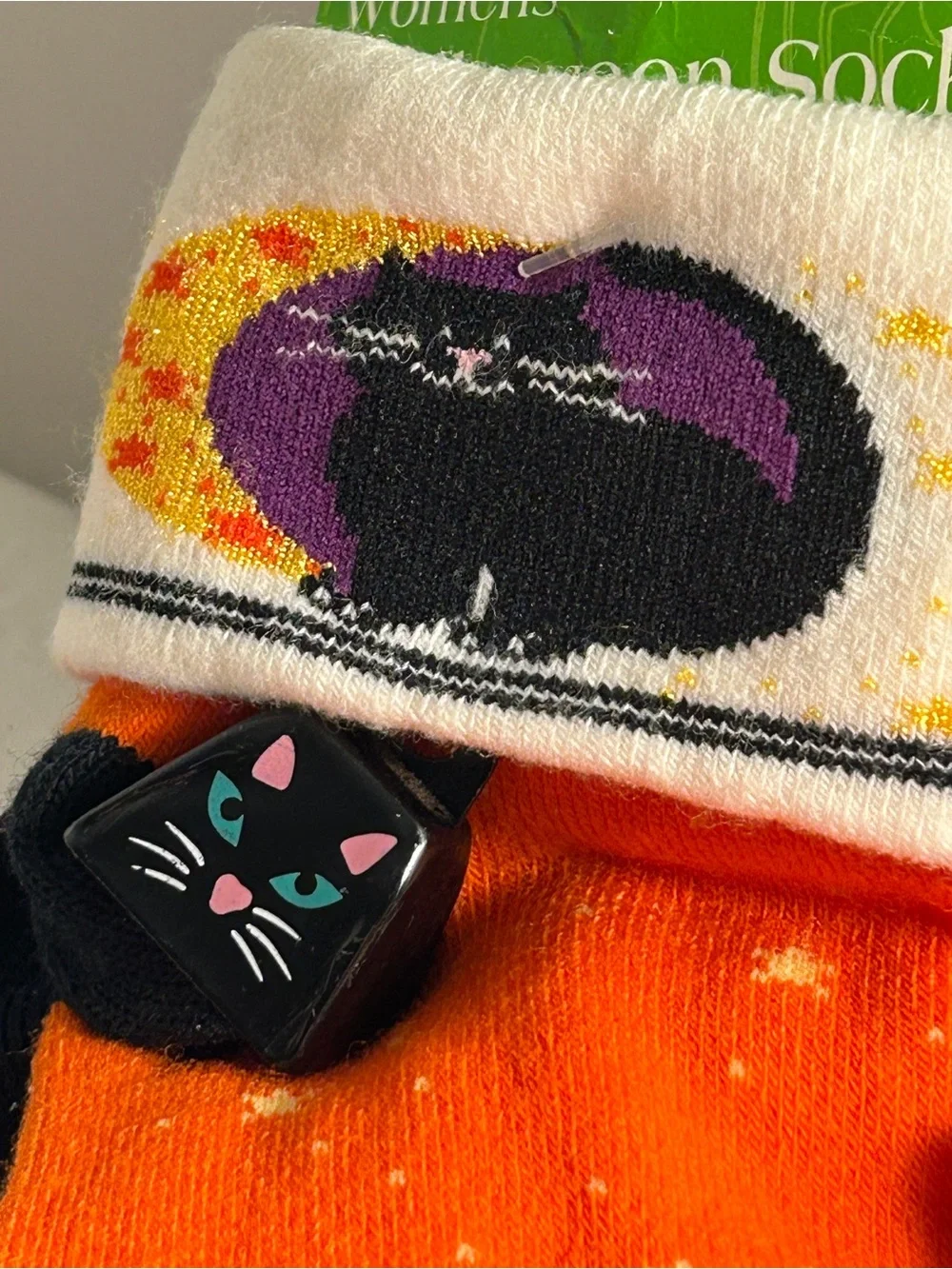 Vintage 90s Halloween Socks Walmart Womens 2 Pack Black Cat Jingle Bells LOT